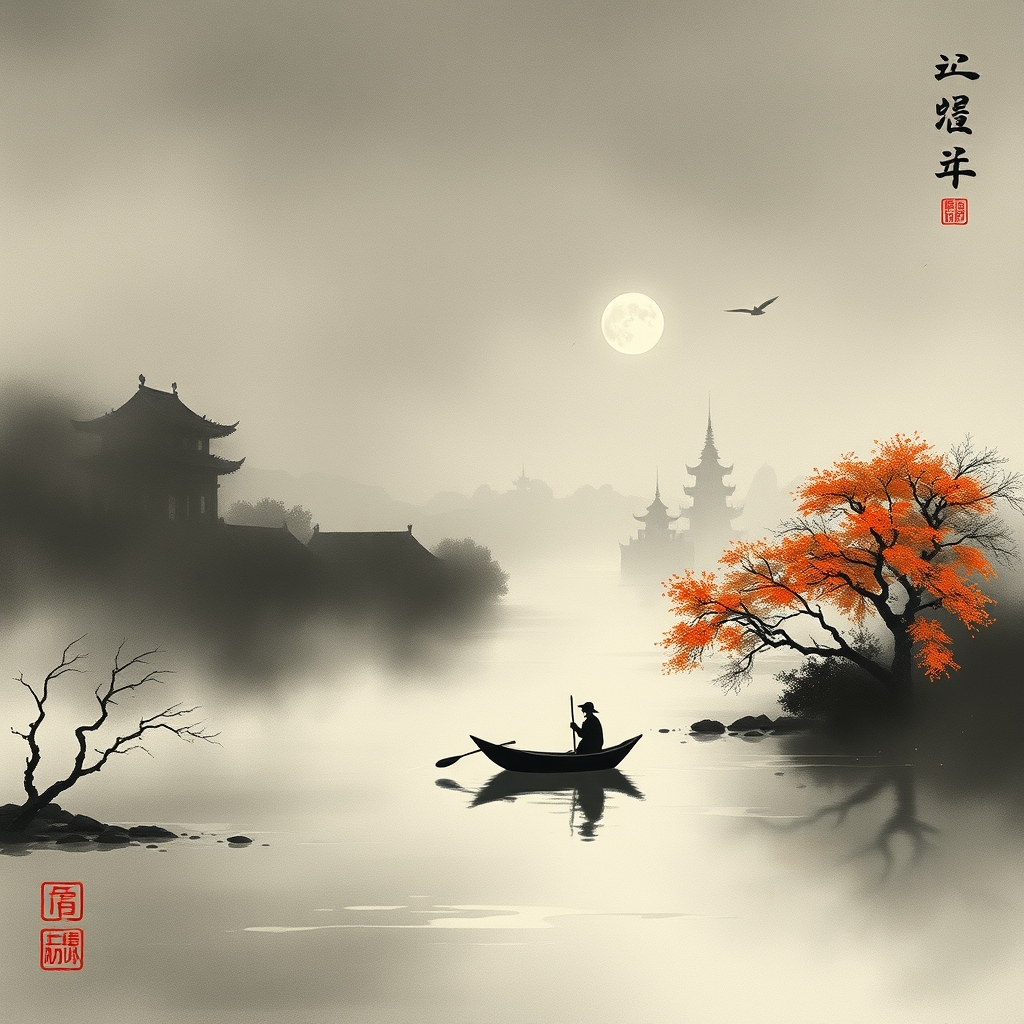 为这首诗生成的水墨配图