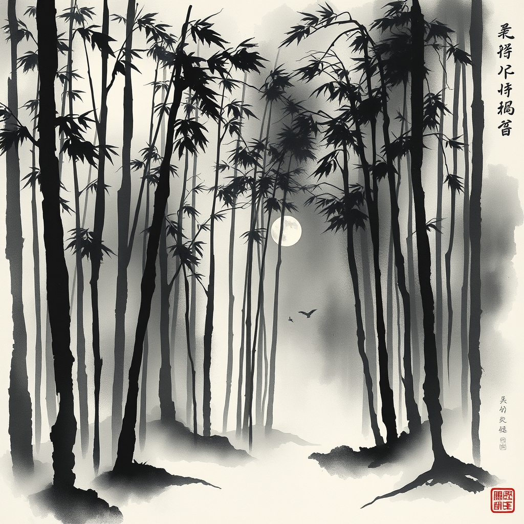 为这首诗生成的水墨配图