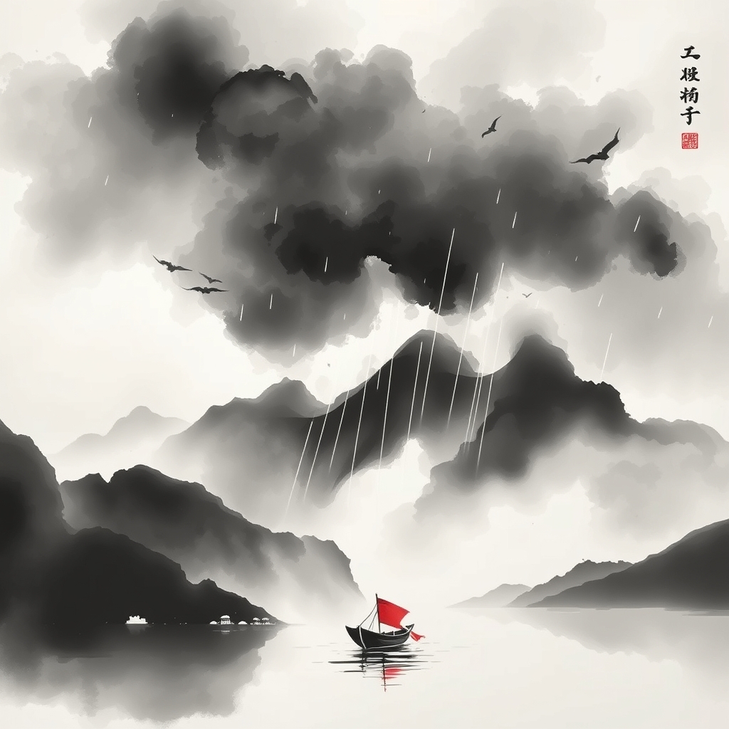 为这首诗生成的水墨配图