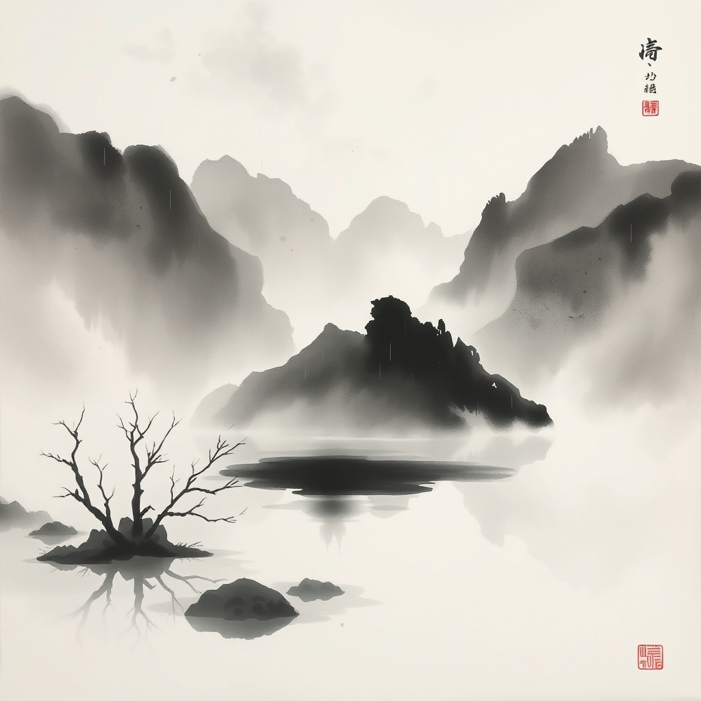 为这首诗生成的水墨配图