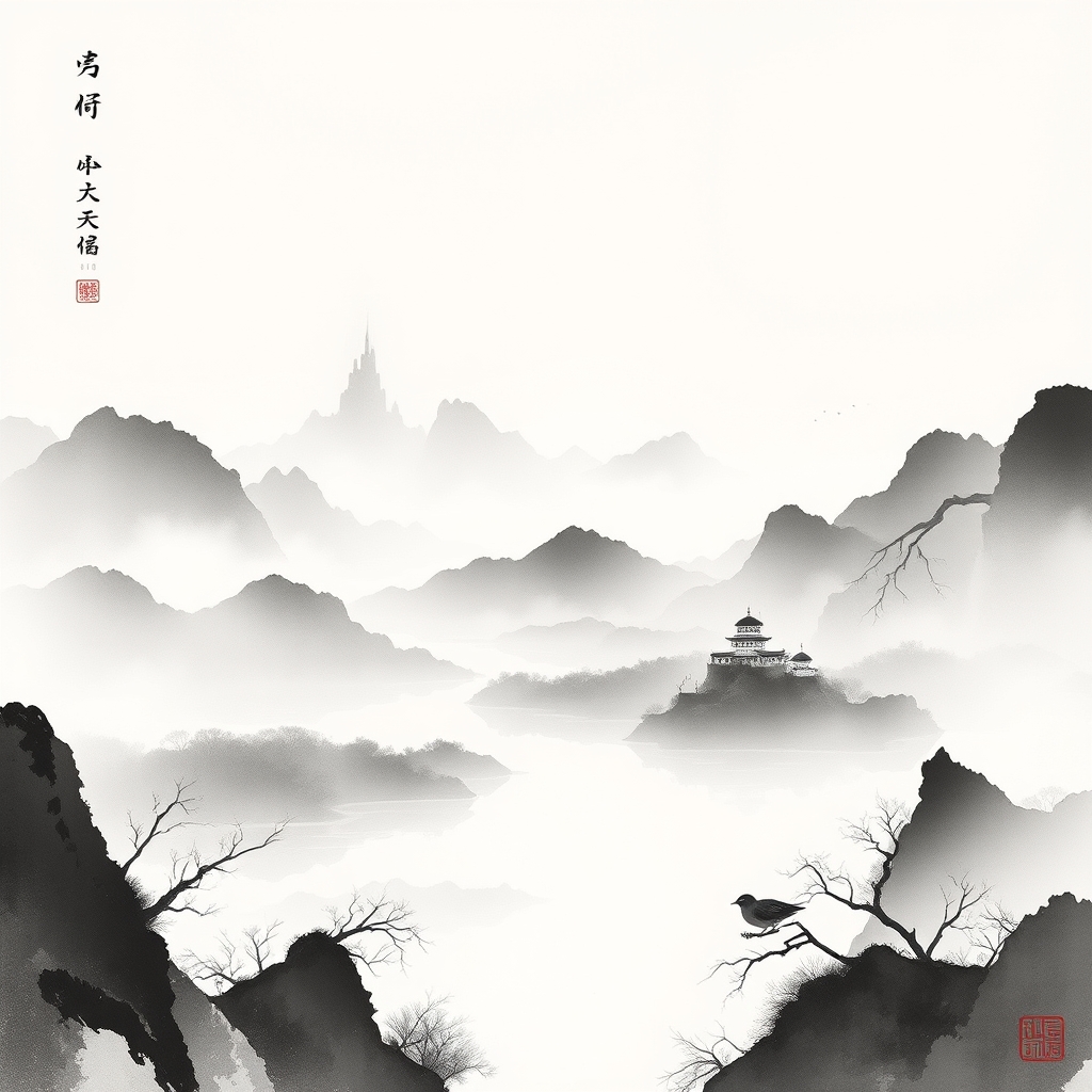 为这首诗生成的水墨配图