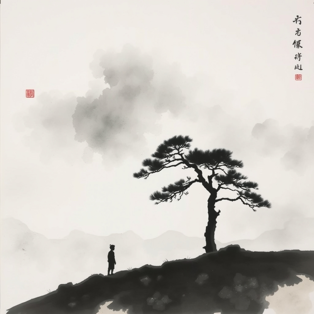 为这首诗生成的水墨配图