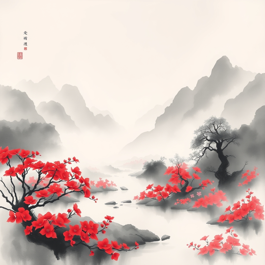 为这首诗生成的水墨配图