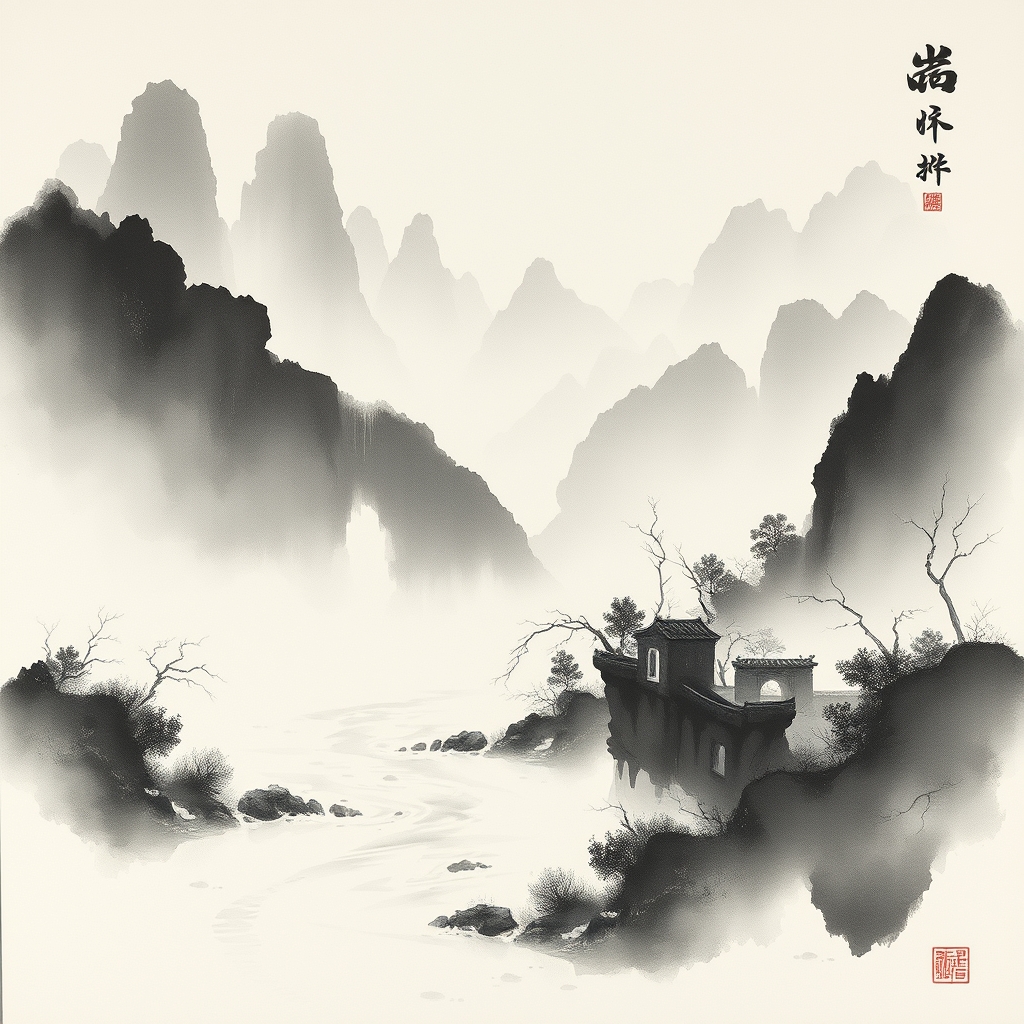 为这首诗生成的水墨配图