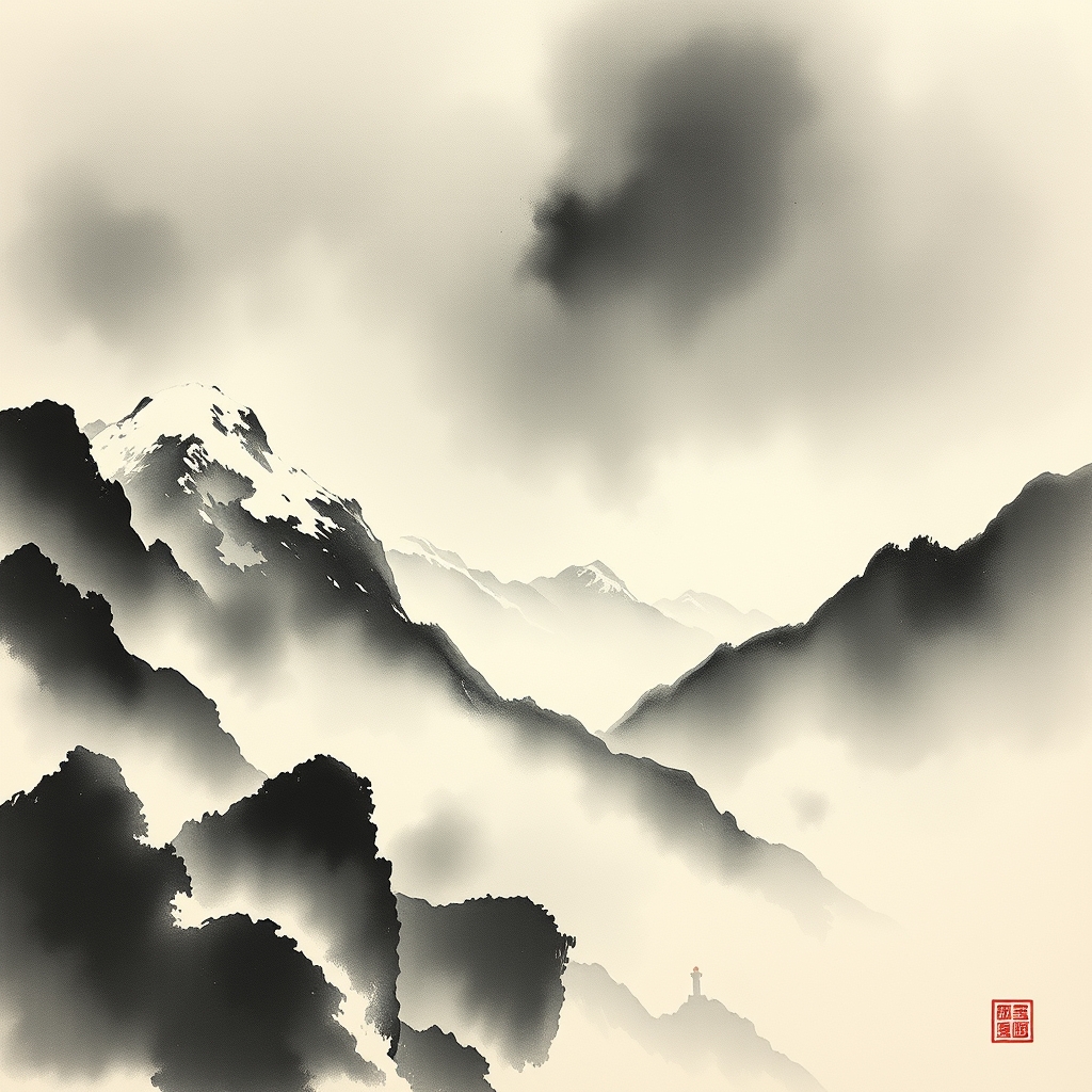 为这首诗生成的水墨配图