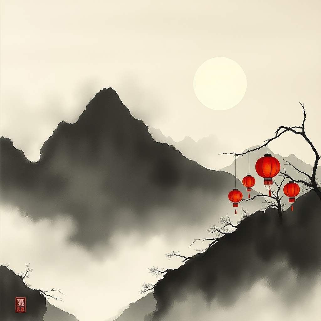 为这首诗生成的水墨配图
