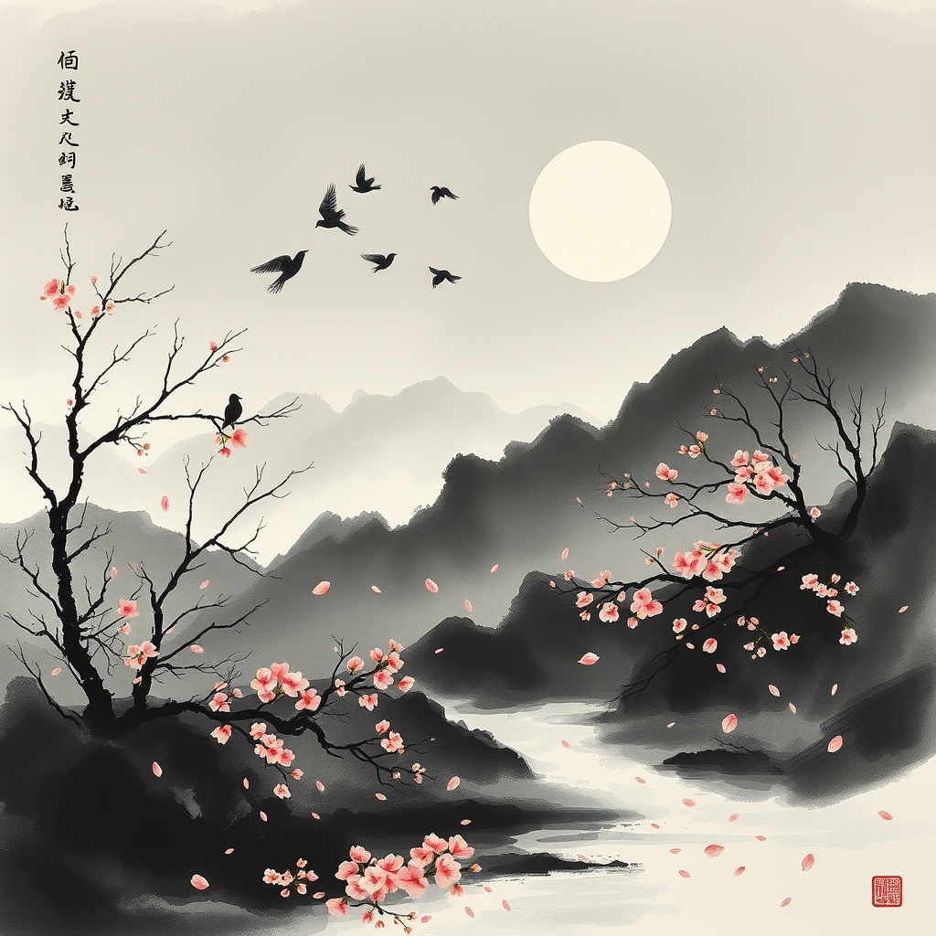 为这首诗生成的水墨配图
