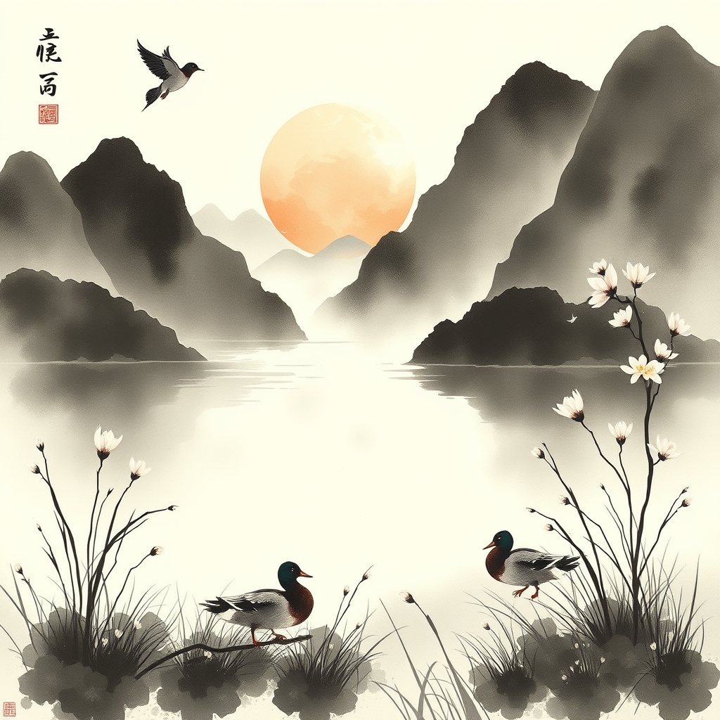 为这首诗生成的水墨配图