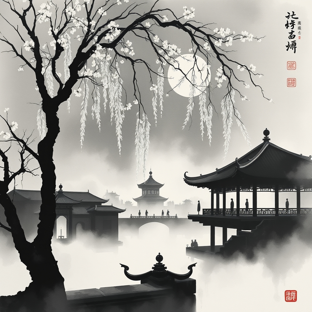 为这首诗生成的水墨配图