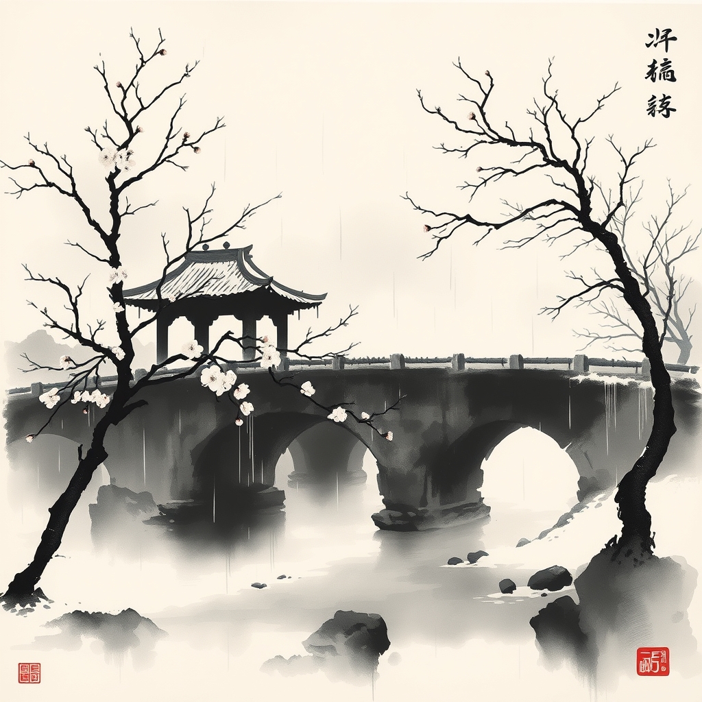 为这首诗生成的水墨配图