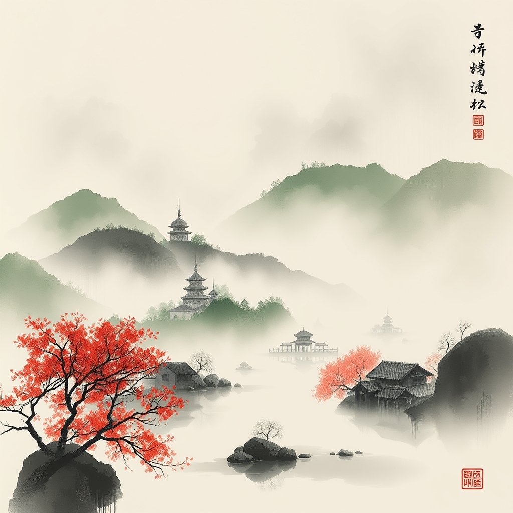 为这首诗生成的水墨配图