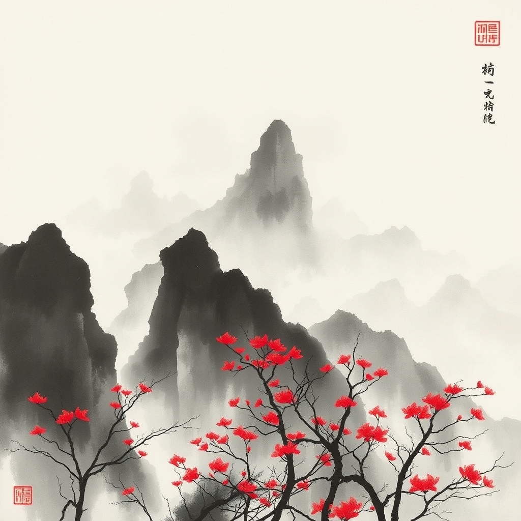 为这首诗生成的水墨配图