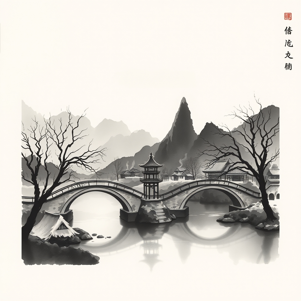 为这首诗生成的水墨配图