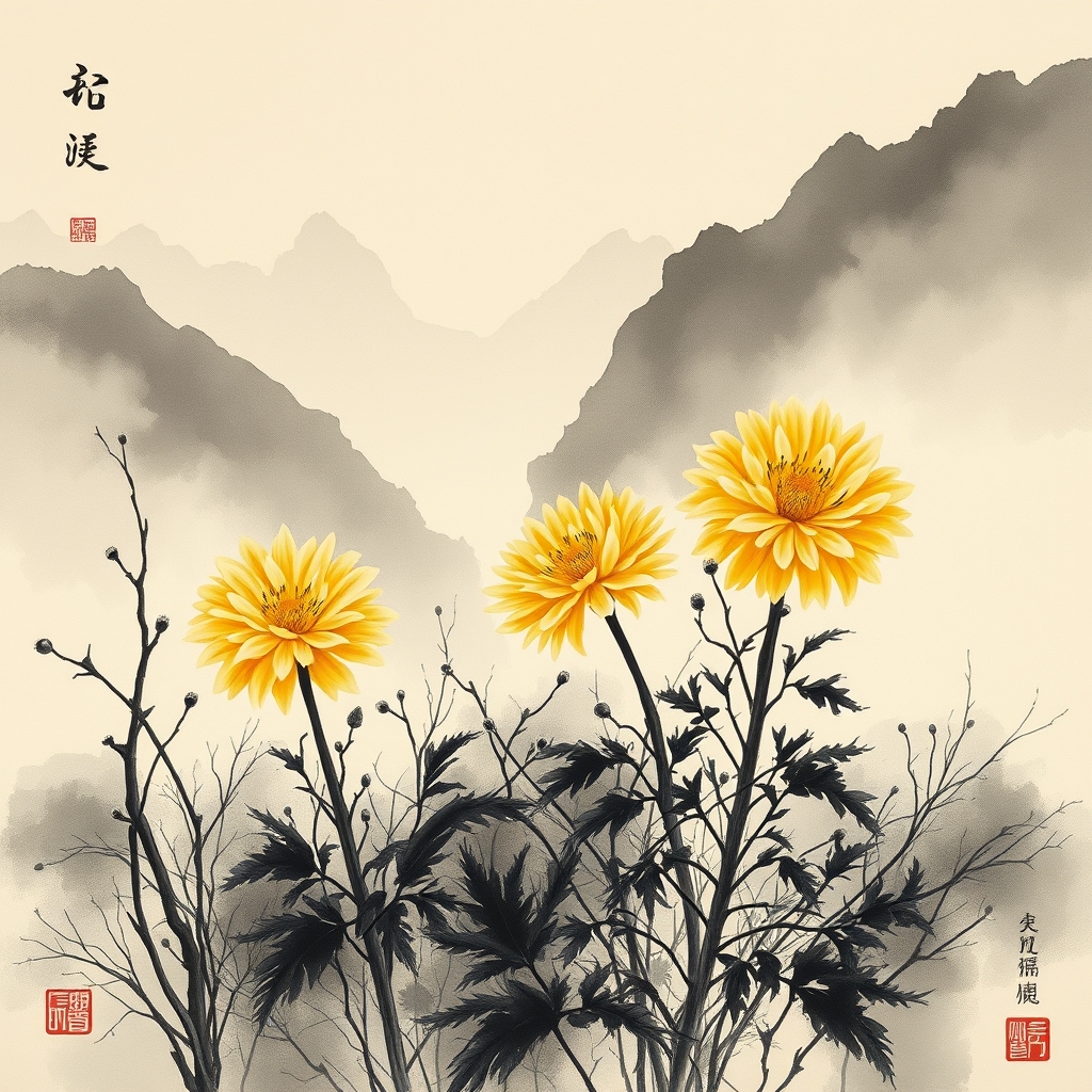 为这首诗生成的水墨配图