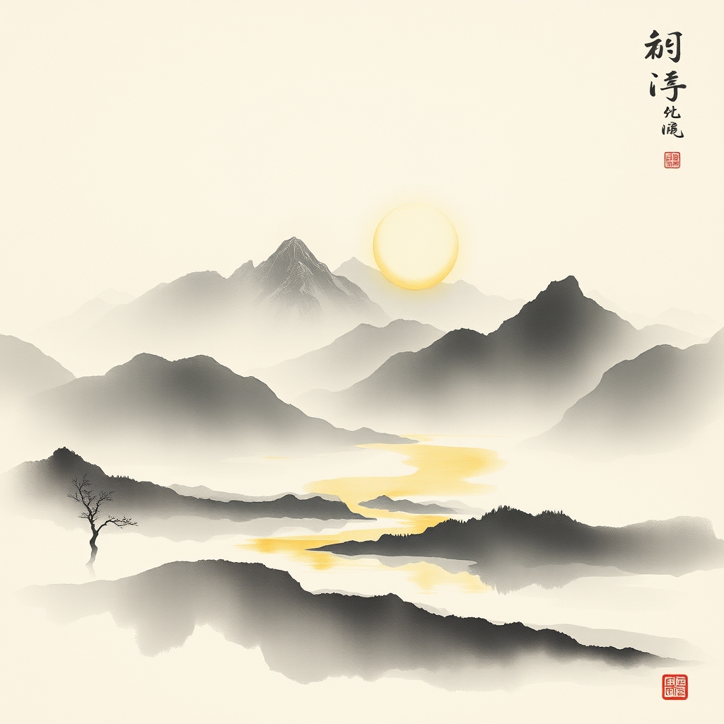 为这首诗生成的水墨配图