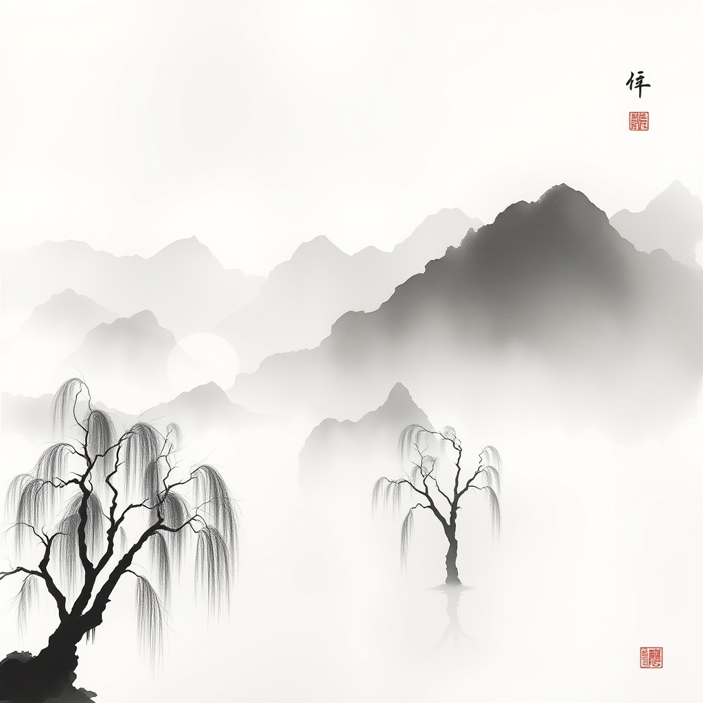 为这首诗生成的水墨配图