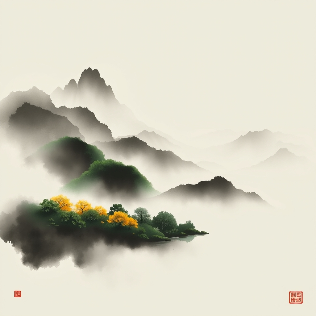 为这首诗生成的水墨配图