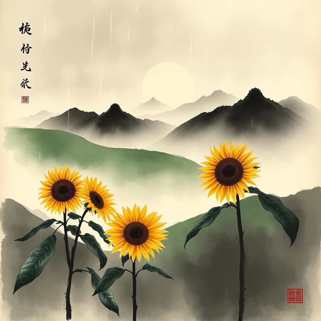 为这首诗生成的水墨配图