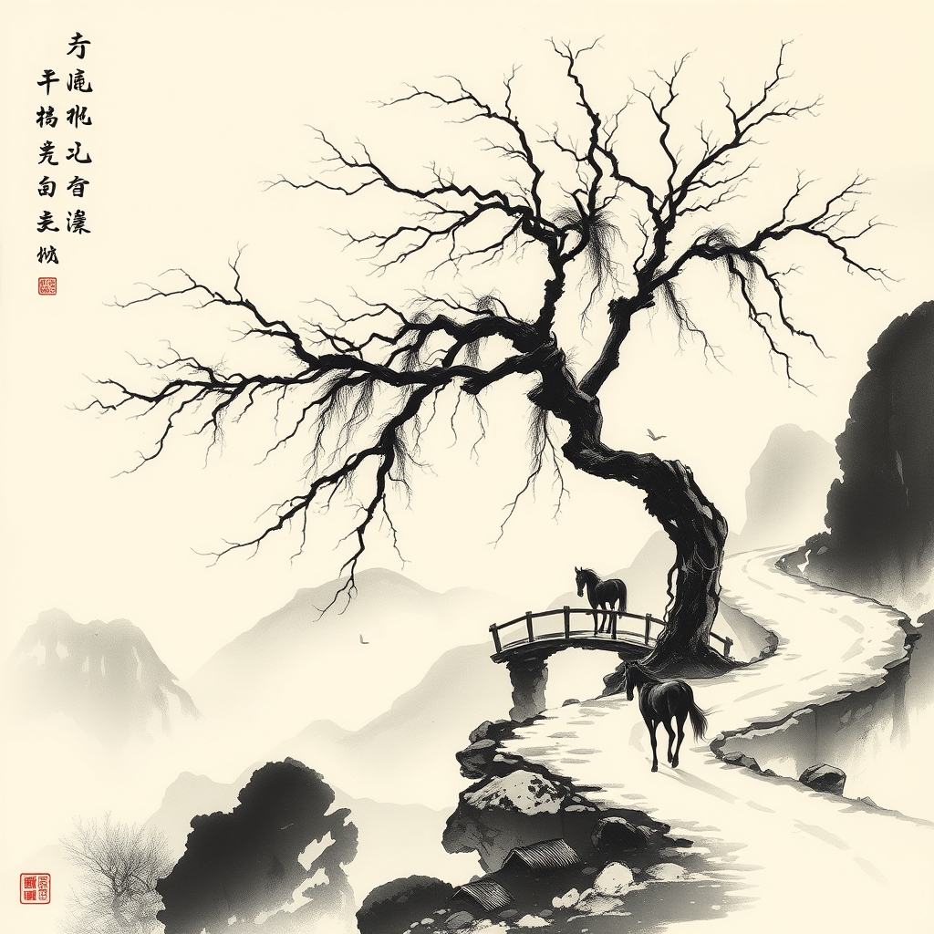 为这首诗生成的水墨配图