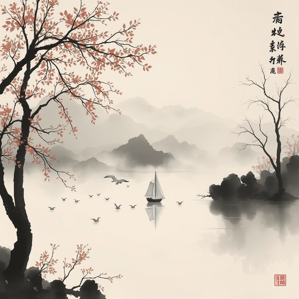 为这首诗生成的水墨配图