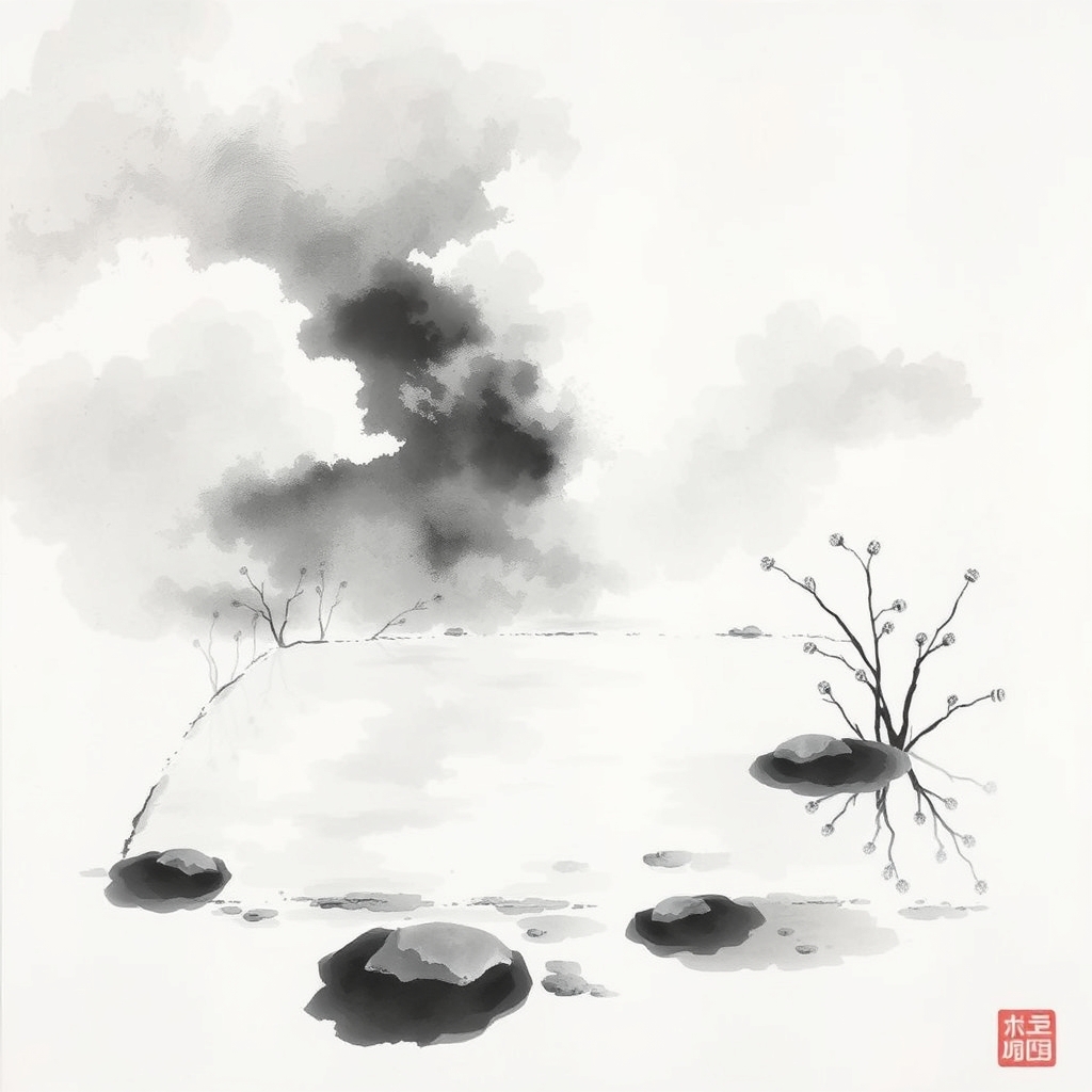 为这首诗生成的水墨配图