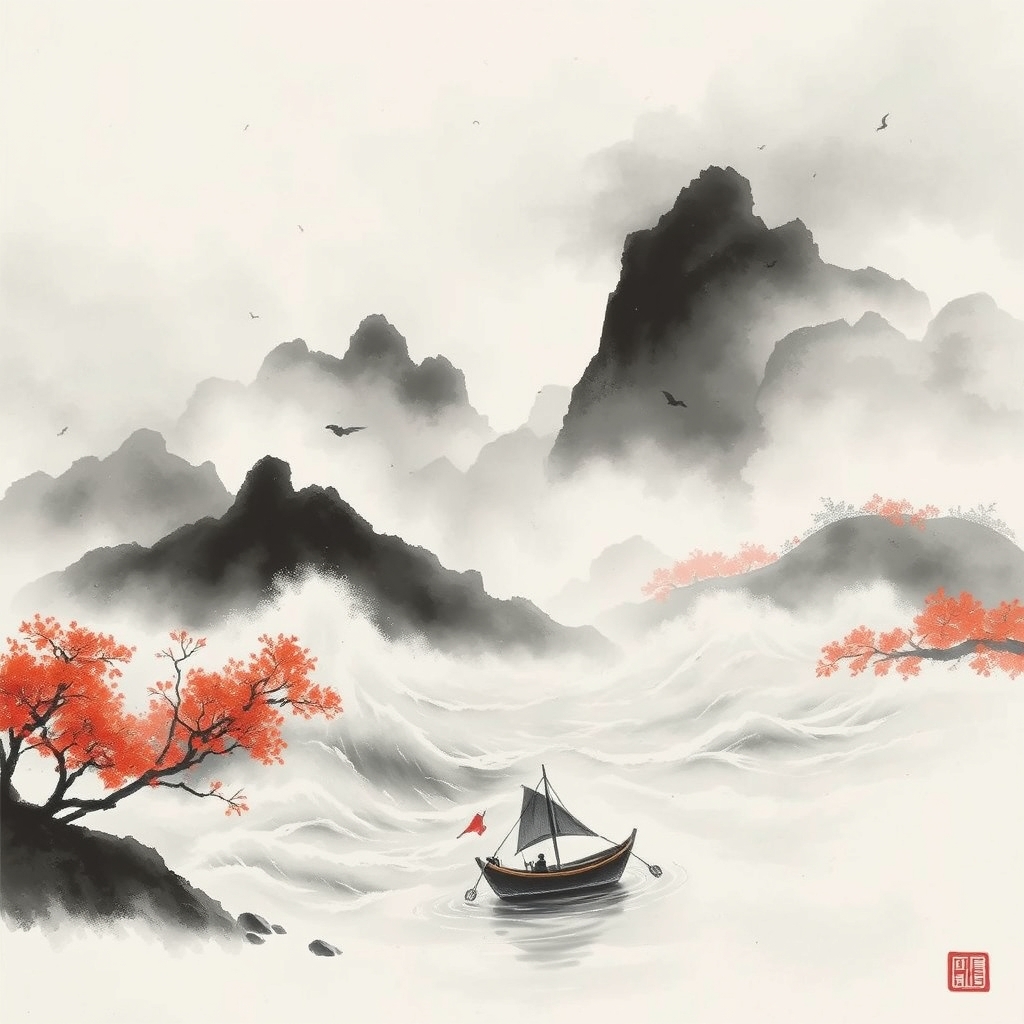 为这首诗生成的水墨配图