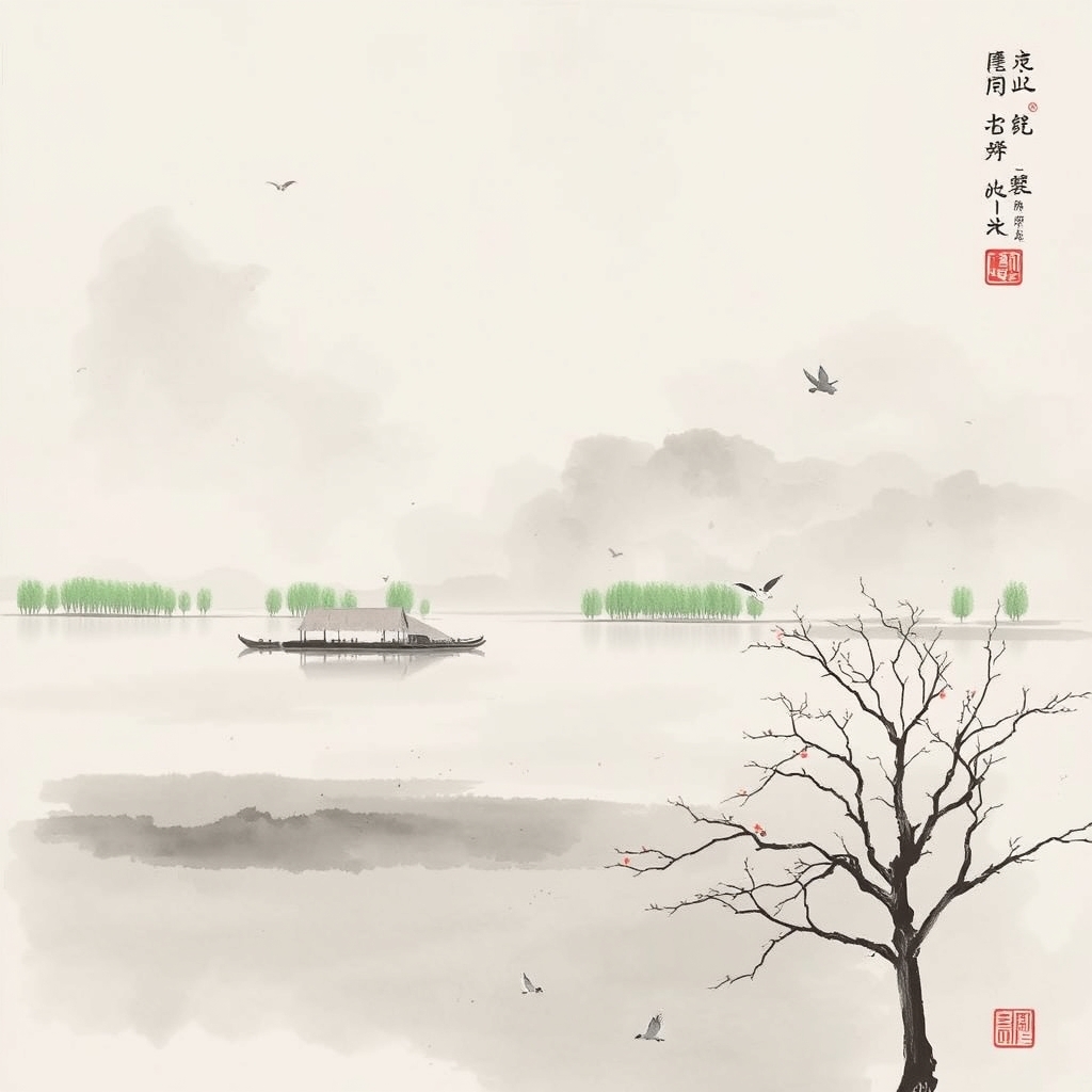 为这首诗生成的水墨配图