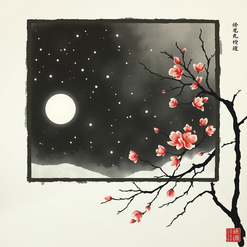 为这首诗生成的水墨配图