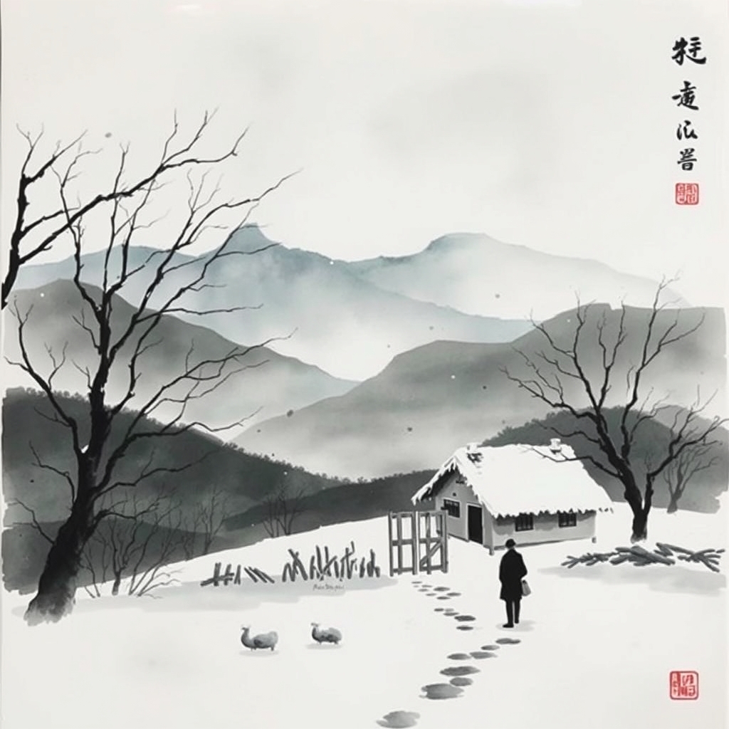 为这首诗生成的水墨配图