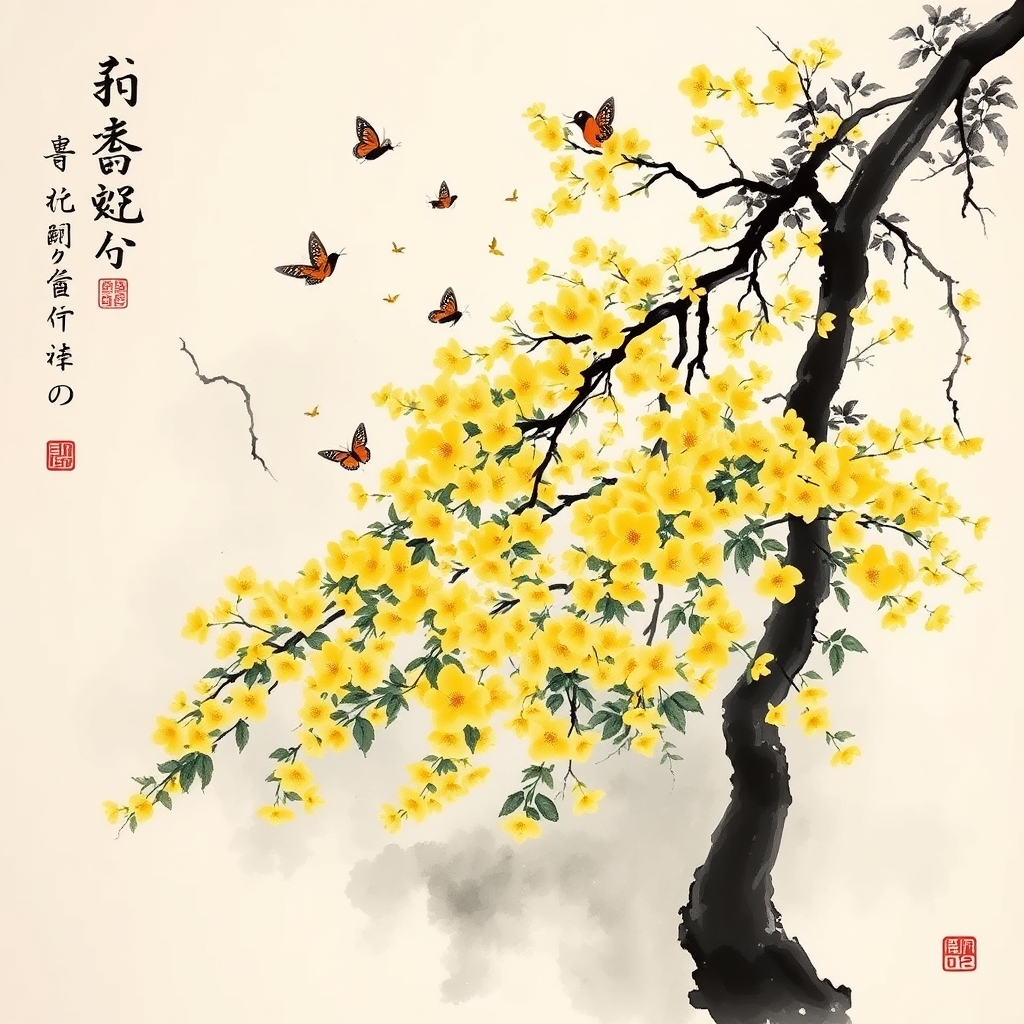 为这首诗生成的水墨配图