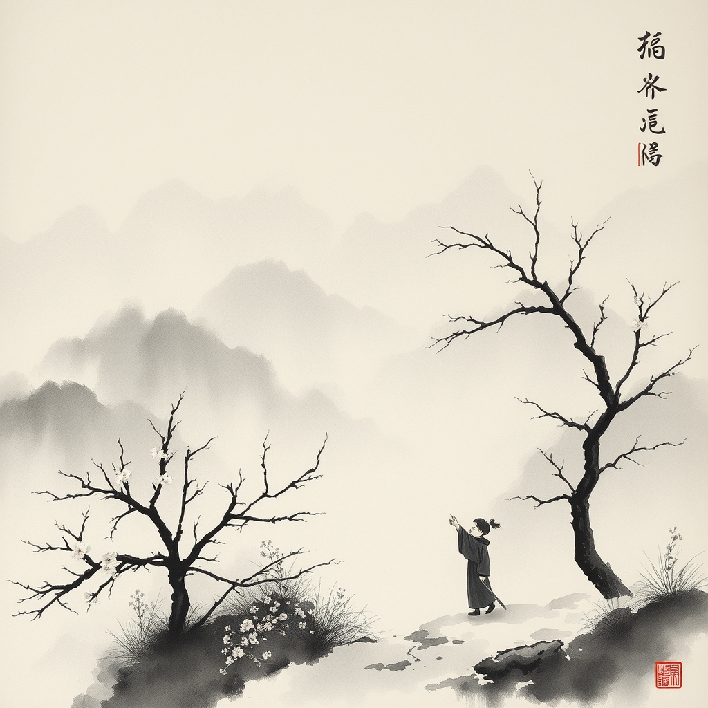 为这首诗生成的水墨配图