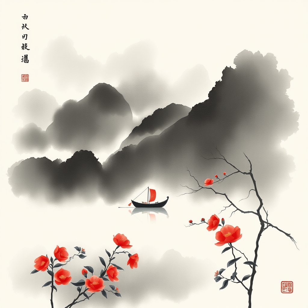 为这首诗生成的水墨配图