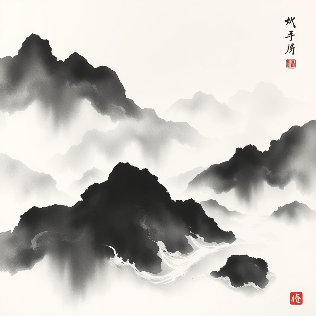为这首诗生成的水墨配图