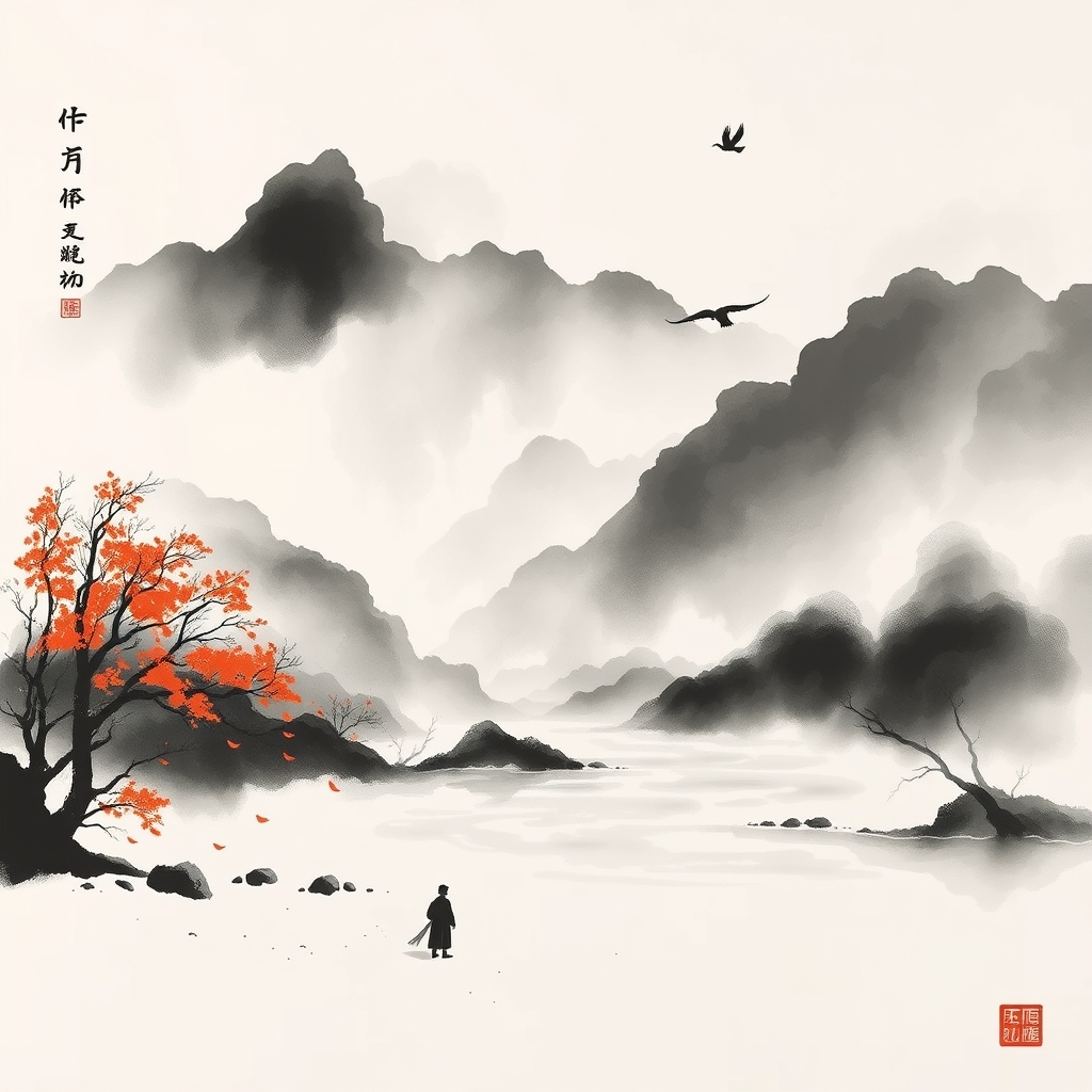 为这首诗生成的水墨配图