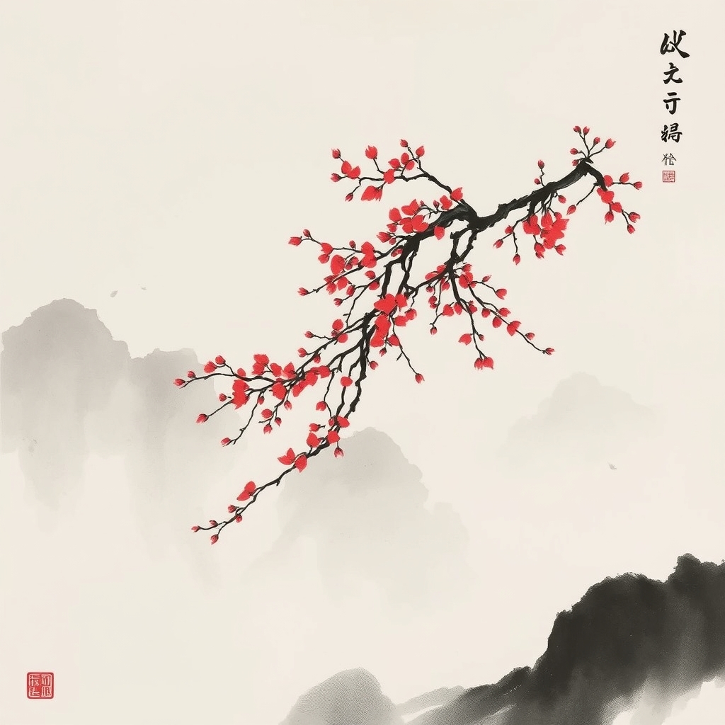 为这首诗生成的水墨配图