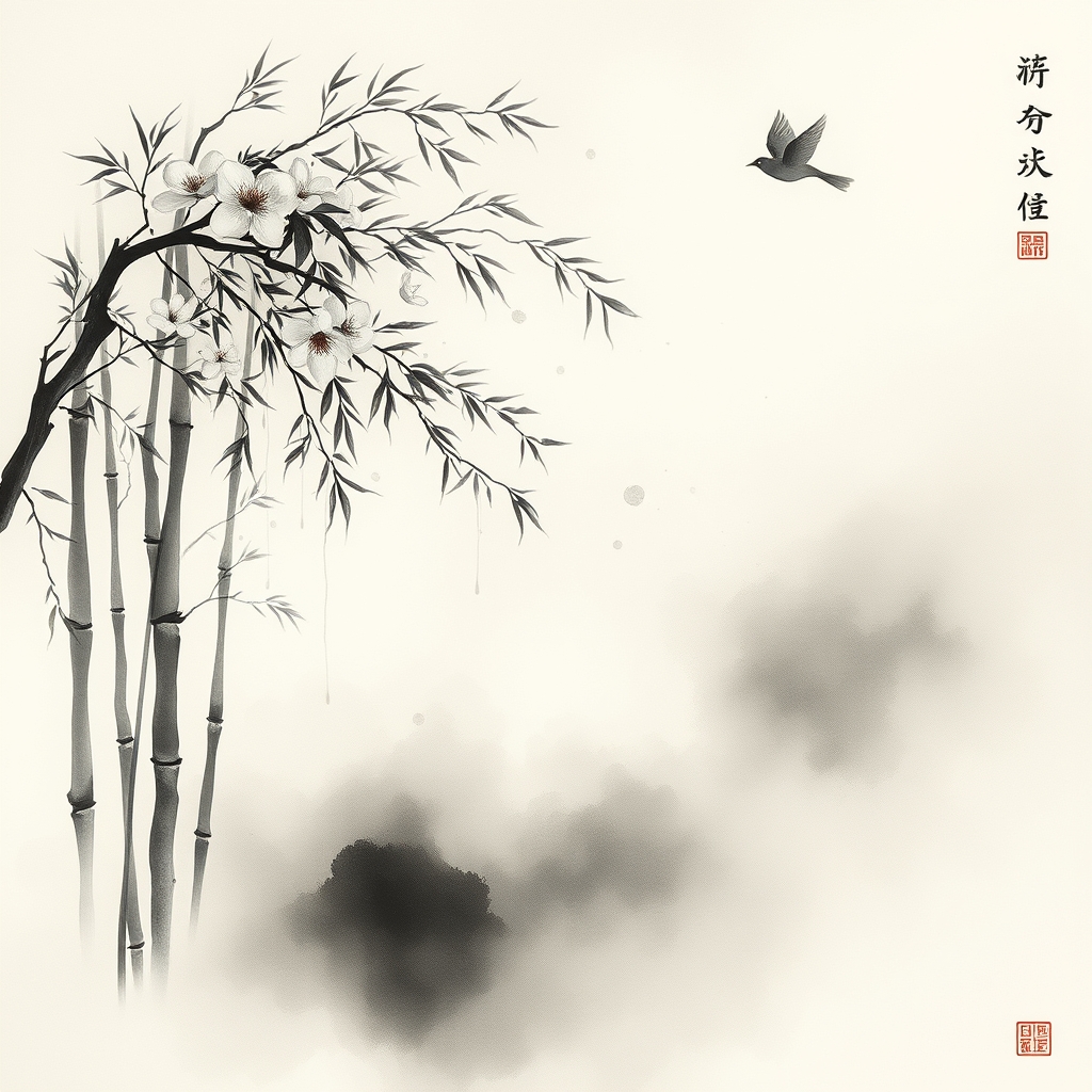 为这首诗生成的水墨配图