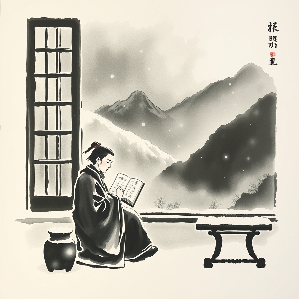 为这首诗生成的水墨配图