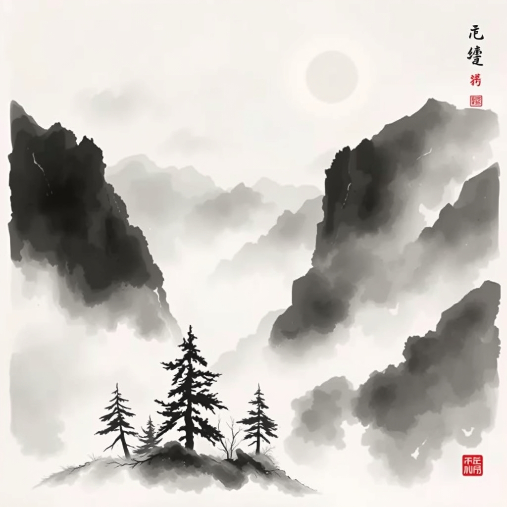 为这首诗生成的水墨配图