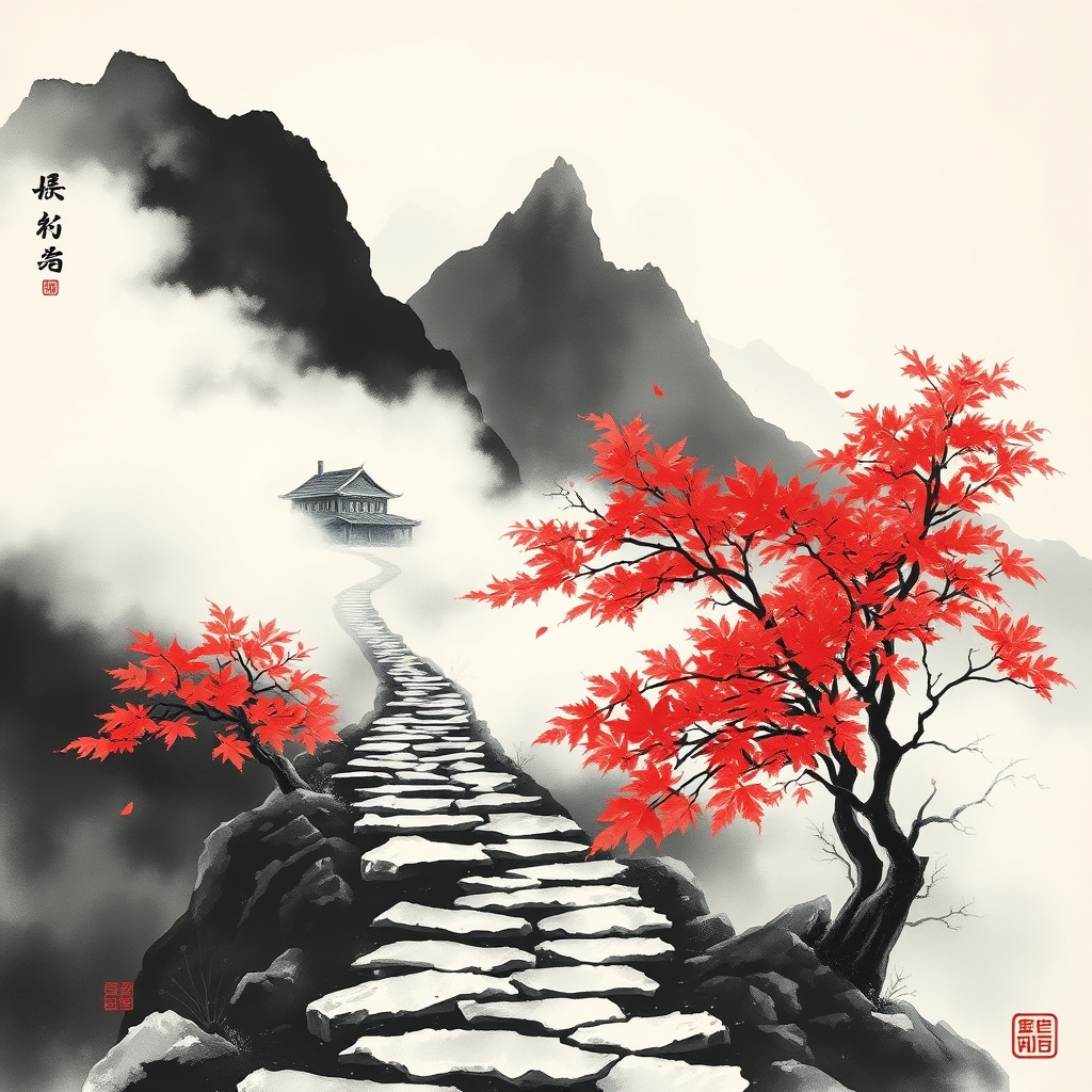 为这首诗生成的水墨配图