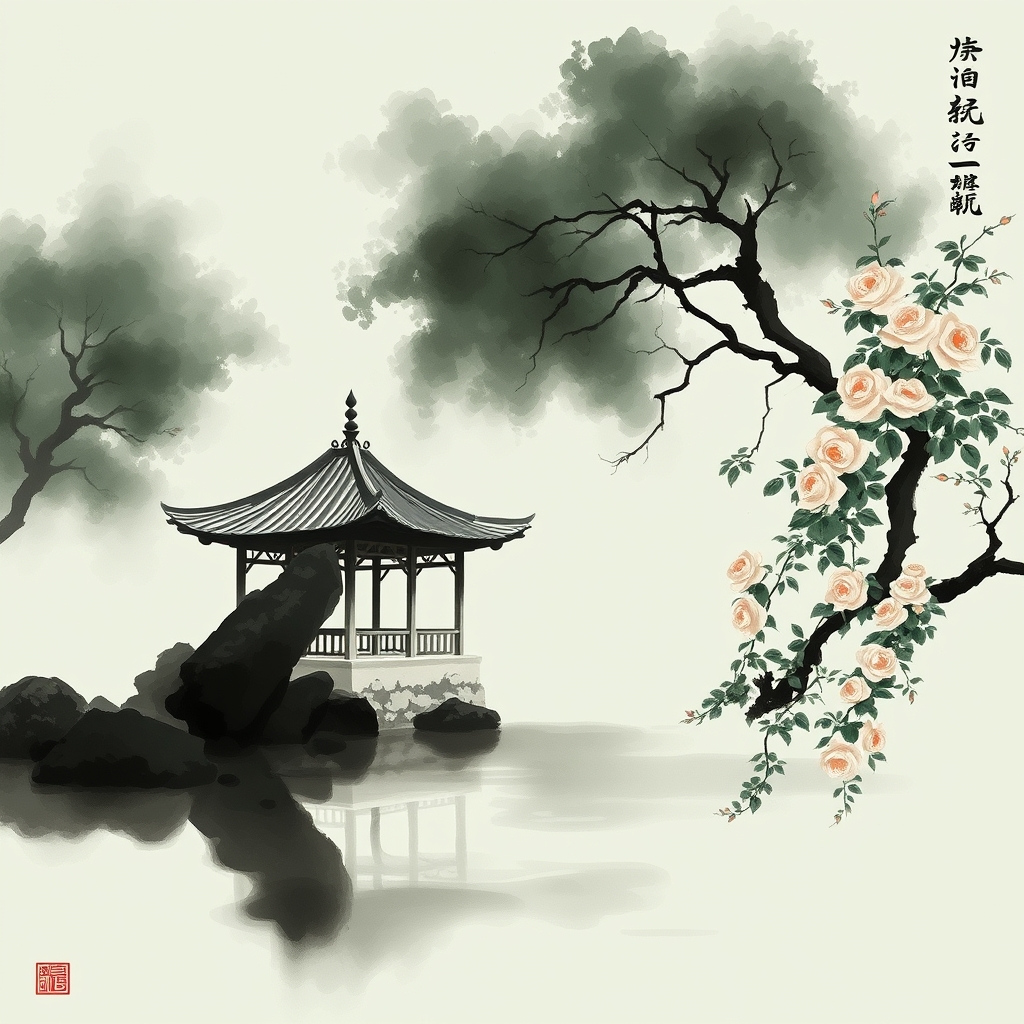为这首诗生成的水墨配图