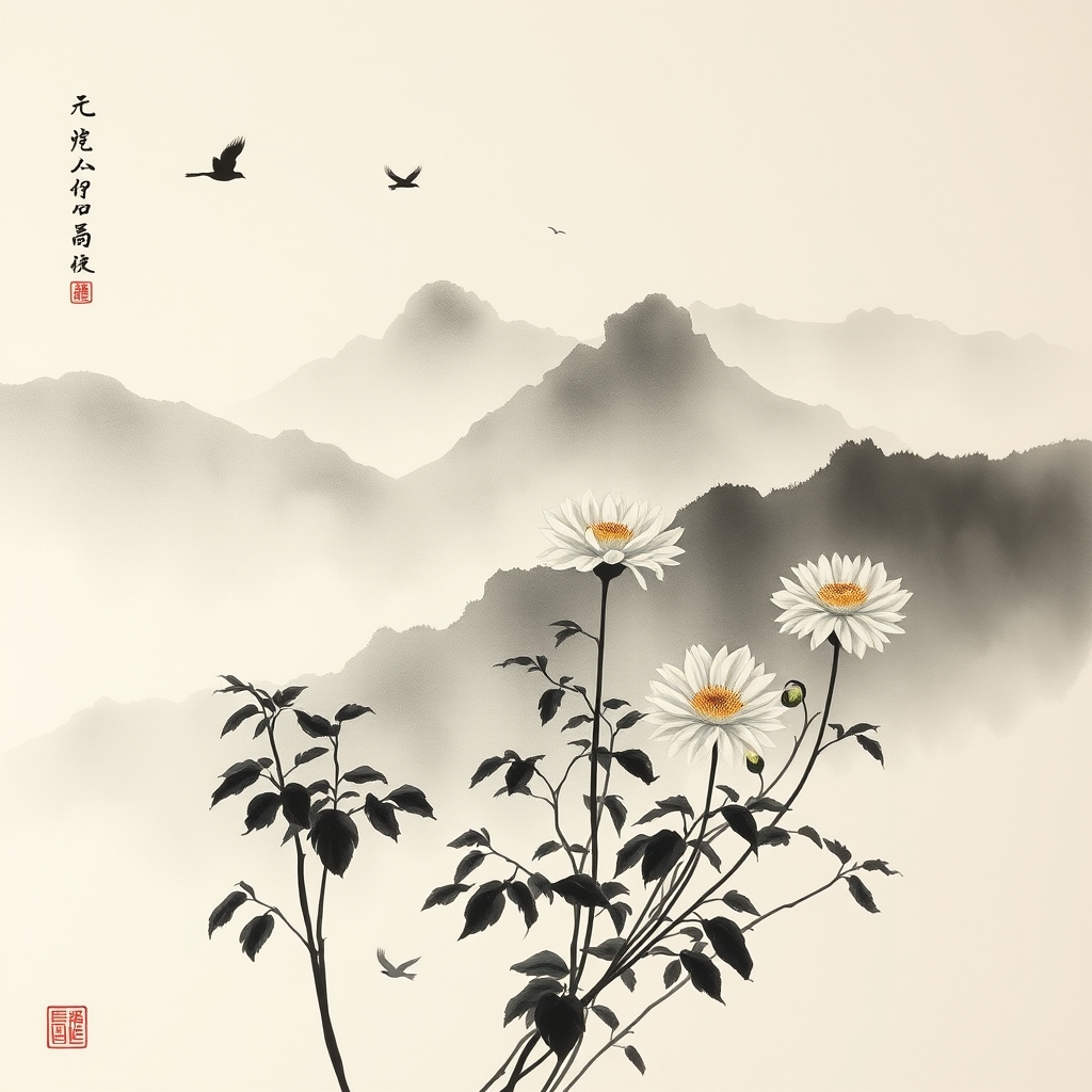 为这首诗生成的水墨配图