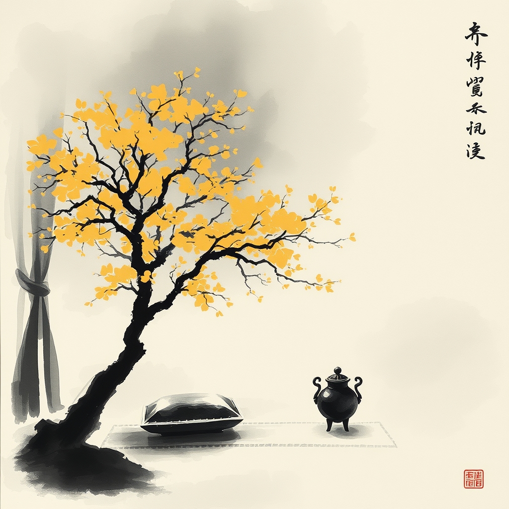 为这首诗生成的水墨配图
