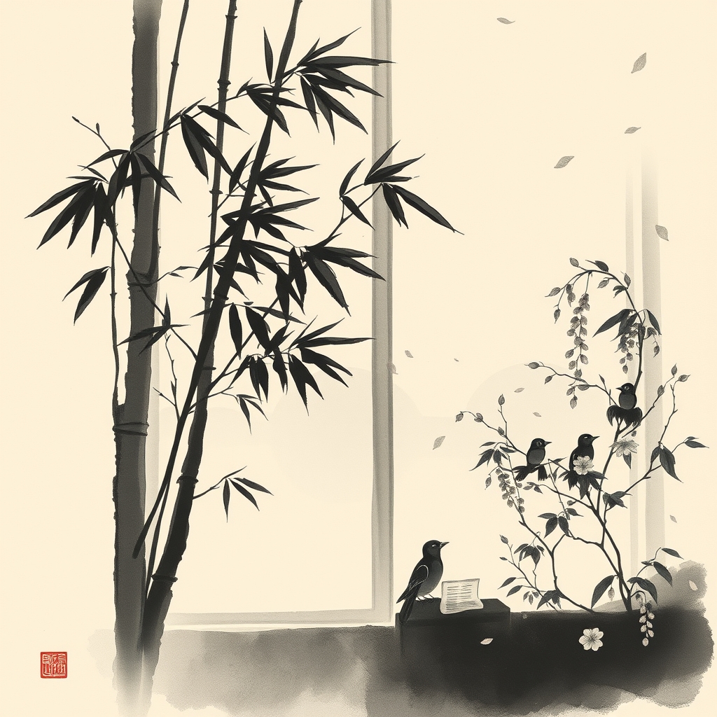 为这首诗生成的水墨配图