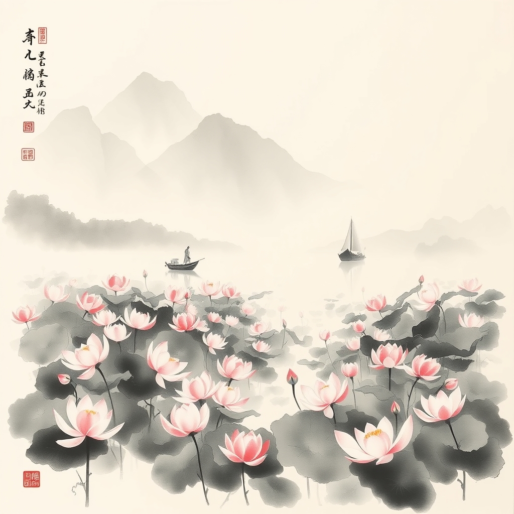 为这首诗生成的水墨配图