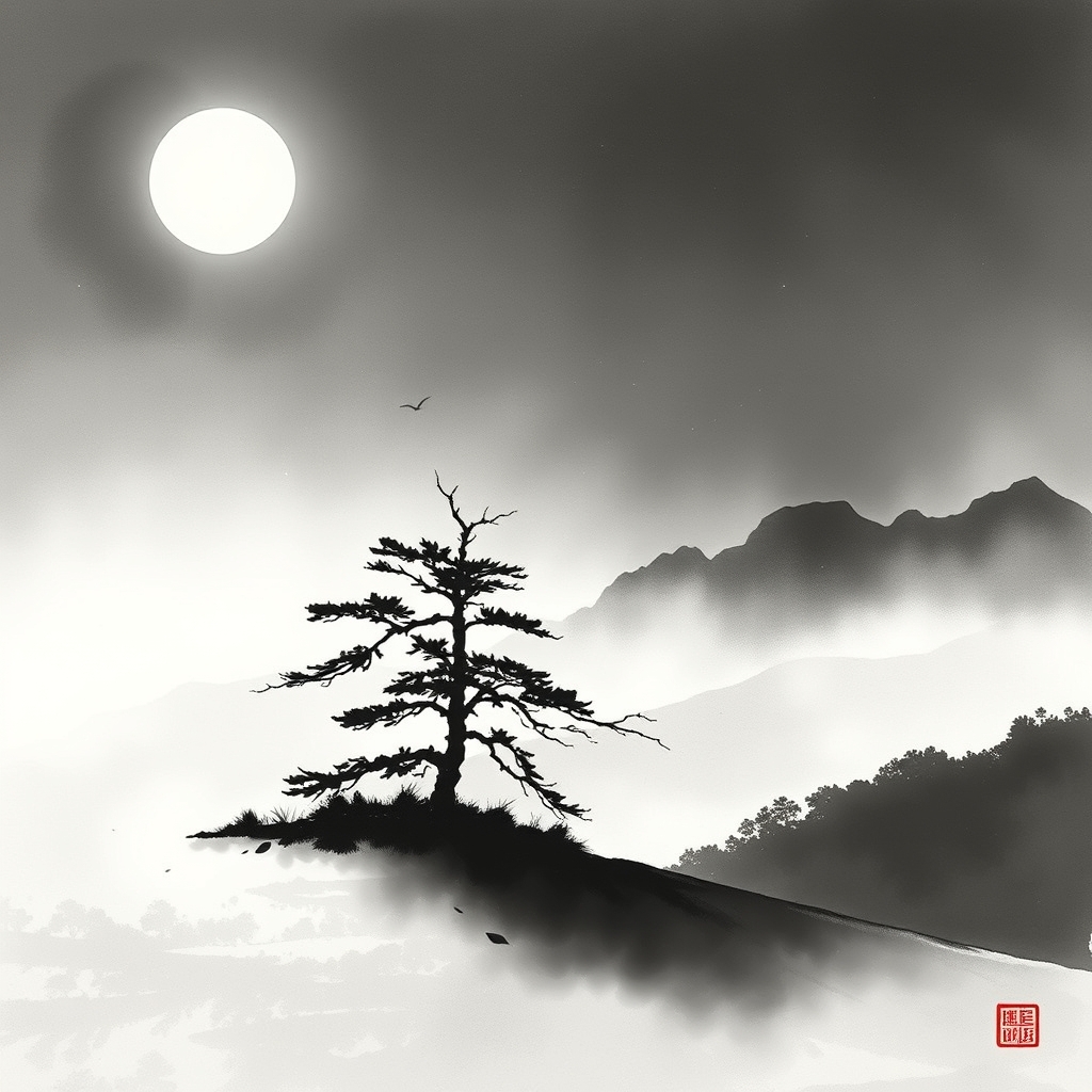 为这首诗生成的水墨配图