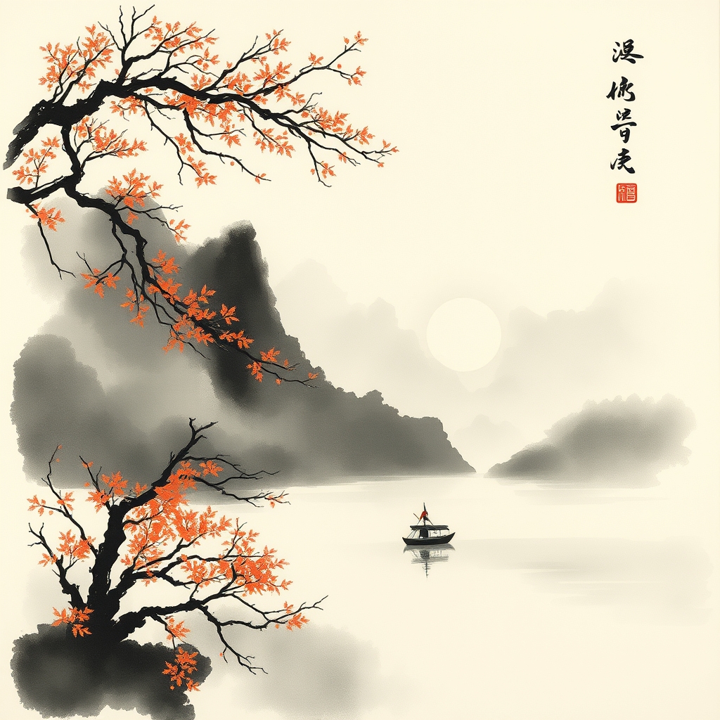 为这首诗生成的水墨配图