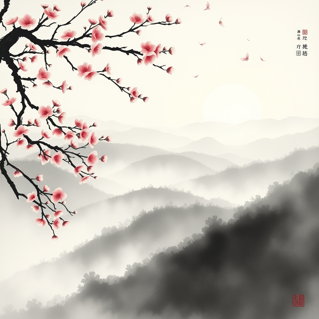 为这首诗生成的水墨配图