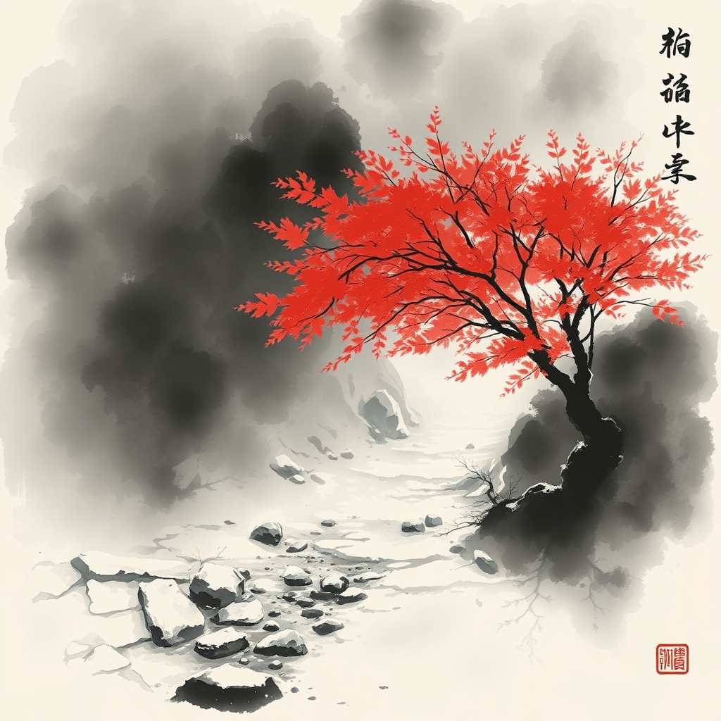 为这首诗生成的水墨配图