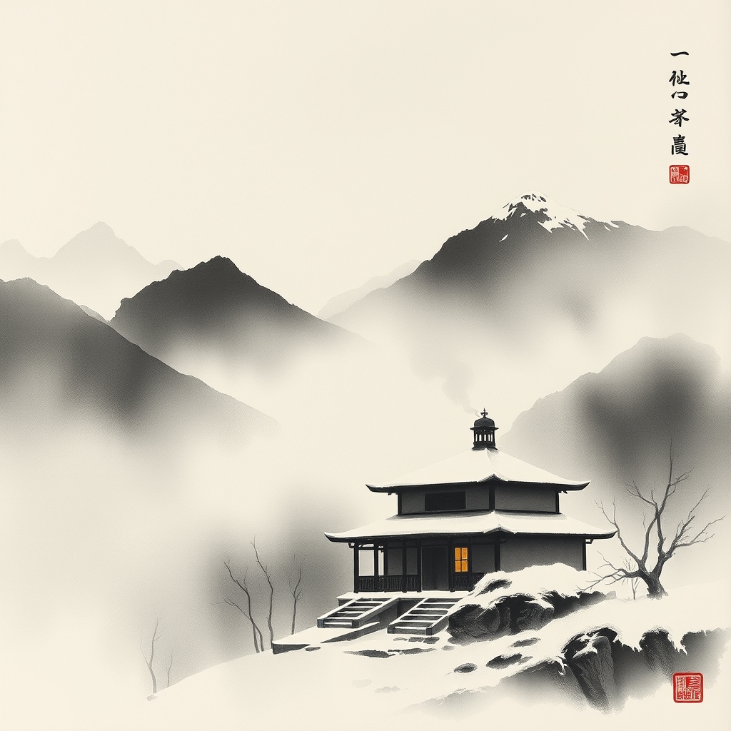 为这首诗生成的水墨配图