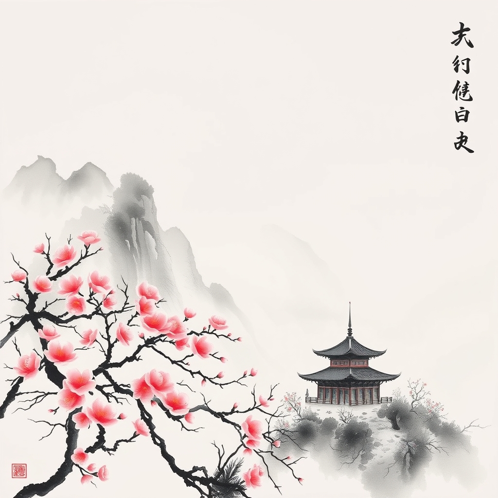 为这首诗生成的水墨配图